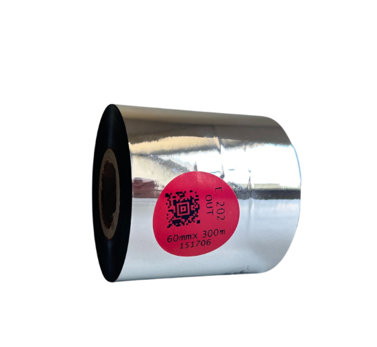 Cinta de transferencia térmica E-202 de resina-cera premium para algodón, 60 mm x 300 m, OUT.