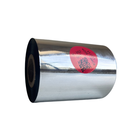 Cinta de transferencia térmica E-202 de resina-cera premium para algodón, 80 mm x 300 m, versión OUT.