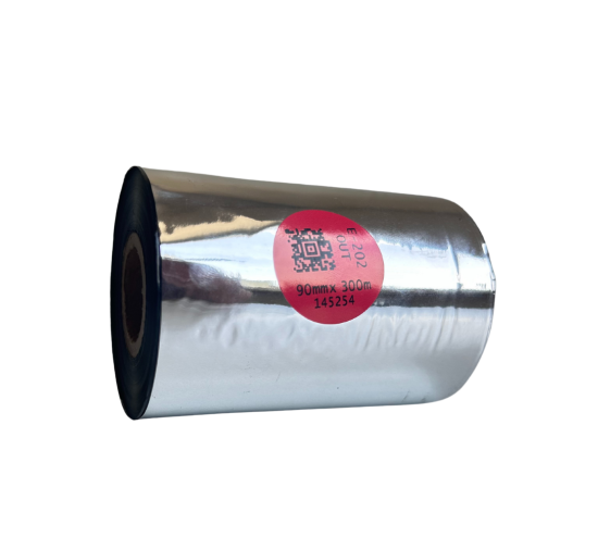 Cinta de transferencia térmica E-202 de resina-cera premium para algodón, 90 mm x 300 m, OUT.