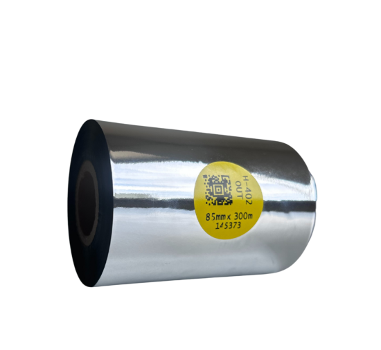 Cinta de transferencia térmica de resina H-402 para nylon y poliuretano, 85 mm x 300 m, OUT.