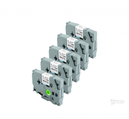 Brother P-touch TZ paquete de 5 cintas laminadas - 12mm/8m blanco con impresión negra TZ231