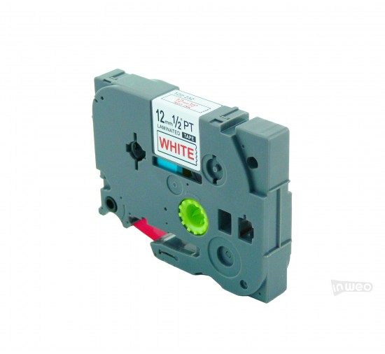 Cinta laminada Brother P-touch TZ - 12mm/8m blanco con impresión roja TZ2-232